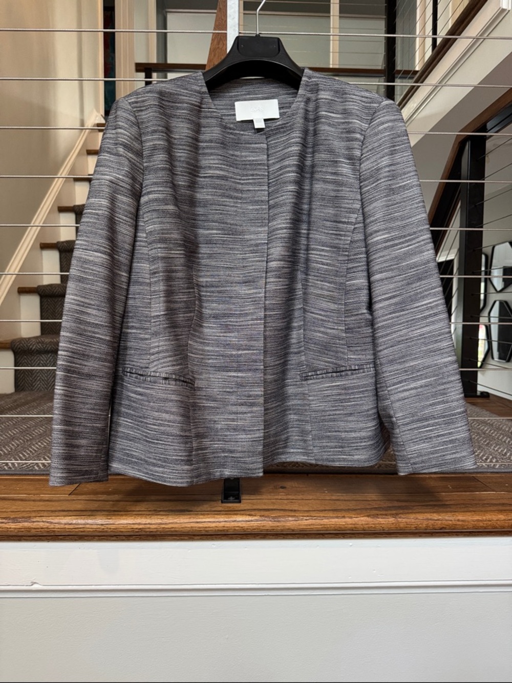 BOSS Gray Textured Collarless Hidden-Button-Front Women's Jacket